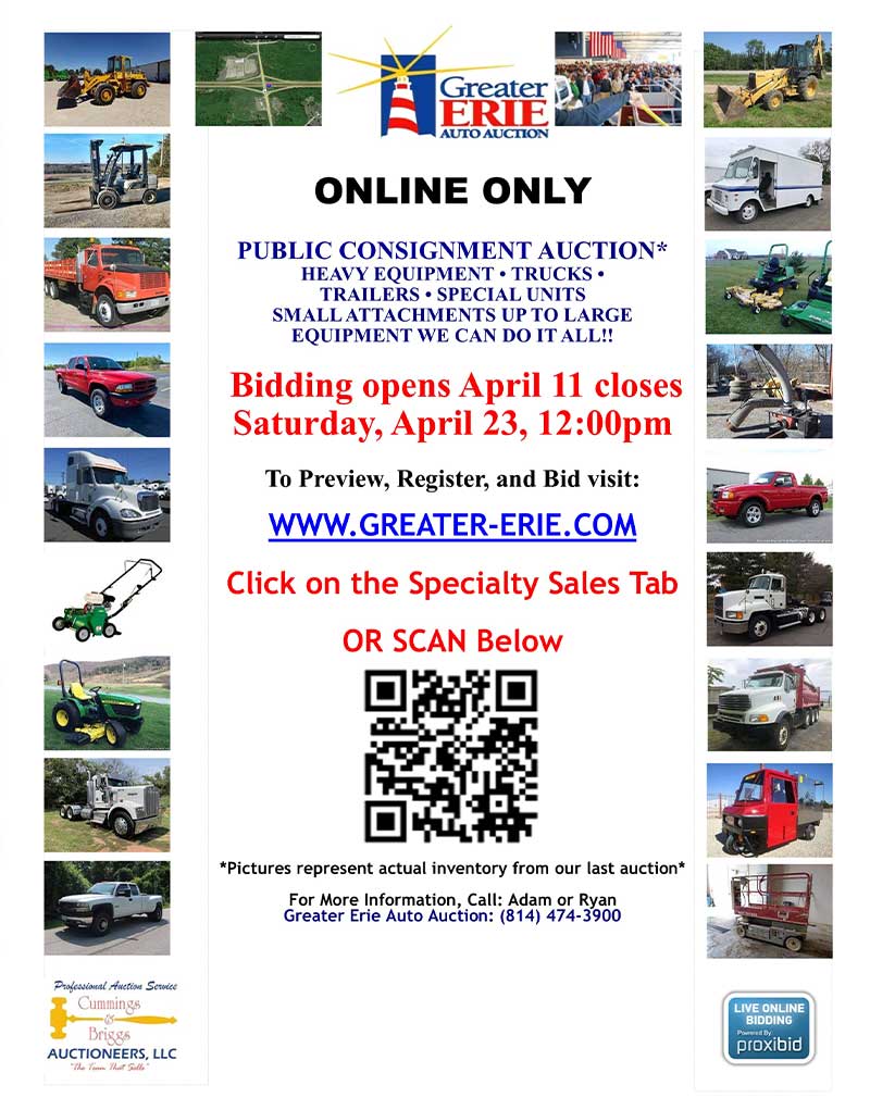 Upcoming Truck and Equipment Sale at Greater Erie Auto Auction